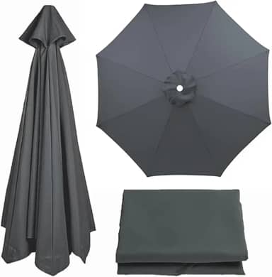 Capa de tecido para guarda-sol de jardim, guarda-sol de poliéster para 6 braços/8 braços, pano de substituição anti-ultravioleta para mesa de quintal, jardim, praia, quintal (cor: cinza, tamanho: 270