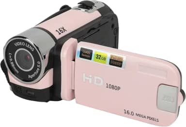 Câmera de Vídeo 1080P, Filmadora de 16 MP, Zoom Digital de 16X, Câmera de Vlogging Com Luz de Preenchimento, Orifício de Rosca de 1/4 de Polegada, Tela Giratória de 2,4