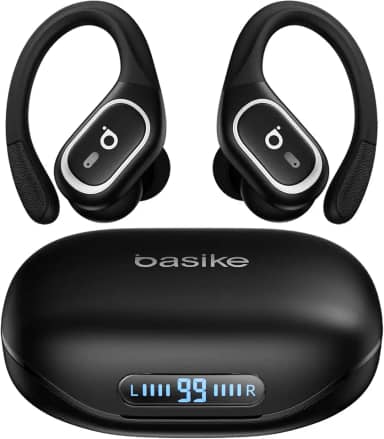Basike Fone de Ouvido Bluetooth 6.0 Esportivo Intra-Auricular, Som Hi-Fi Estéreo, Suporta Chamadas de Voz, Display LED, TWS/IPX5/ENC Compatível com Android e iOS – Preto