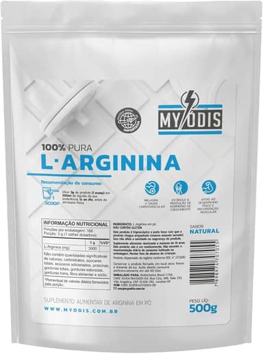L-Arginina 500g - 100% Pura Importada - em Pó - Myódis