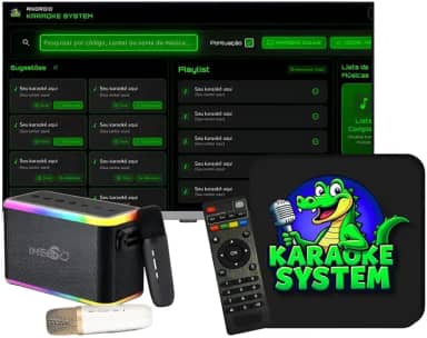 Karaoke box C/18.000 Musícas Karaoke com Pontuação Real + CX Som + 2 Microfones Sem Fio