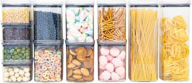 Kit 12 Potes Herméticos Acrílico Quadrado Empilháveis, Tampa de Vedação Silicone, Porta Alimentos e Mantimentos, Armário Cozinha Despensa