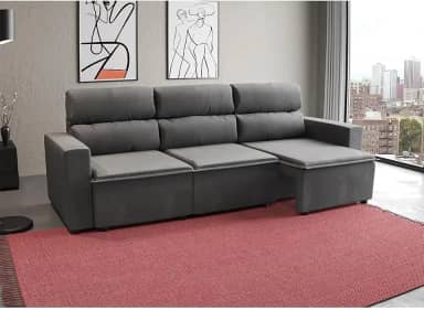 Sofá 3 Lugares Retrátil e Reclinável Hanôver II Suede Grafite 210 cm