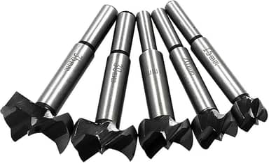 Kit com 5 Brocas Forstner para Madeira 15, 20, 25, 30, 35mm - Fresas para Dobradiças e Fechaduras - Cabimento Redondo para Furadeira