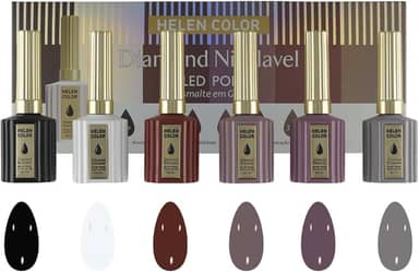 6 Esmaltes Diamond Nivelável Helen Color, Kit Profissional de Esmaltes em Gel, 6 Cores, Acabamento Brilhante, 15ml por Frasco (Kit F)