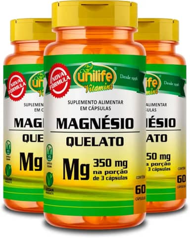 Kit 3 Magnésio Quelato Unilife 60 Cápsulas