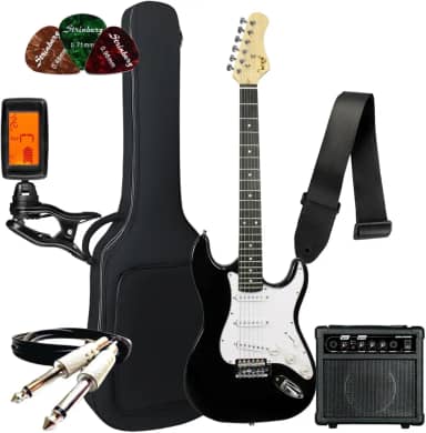 Kit Guitarra Elétrica Bravo Beg100 Strato Série Coldguitar + Acessórios + Amplificador Sheldon (Black)