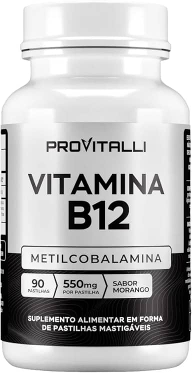 Vitamina B12 Metilcobalamina 90 Comprimidos Mastigáveis | Provitalli | Alta Absorção e Biodisponibilidade | Suporte para Energia, Foco e Sistema Imunológico | 550mg 9,94mgc | Sabor Morango
