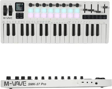 M-VAVE VEDO Teclado MIDI 37 Teclas Sensíveis com Sintetizador DX-7 FM Integrado, Pads RGB, Arpeggiator, Sequenciador, Conexão USB e Bluetooth para Produção Musical, Home Studio e Performances ao Vivo