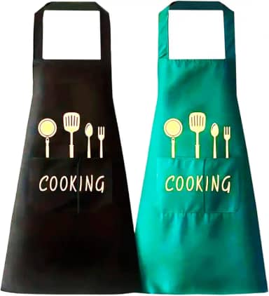 Kit com 2 Avental de Cozinha em Poliéster Impermeável 95cm com Bolso Frontal