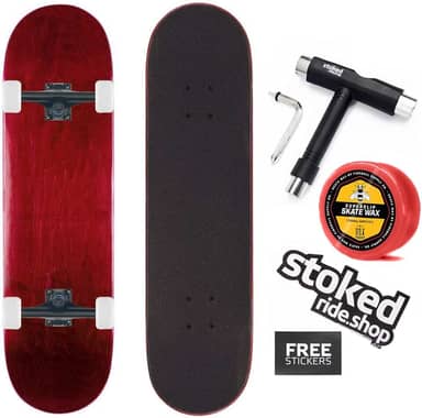 Stoked Ride Shop Skate completo - Madeira de bordo feita nos EUA - Prancha de skate para adultos, crianças, meninas e meninos - totalmente montada com cera, ferramenta de skate e adesivos