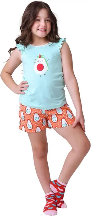 Conjunto Pijama Infantil Menino ou Menina Camiseta, Regata 100% Algodão Leve Fresquinho Verão Macio