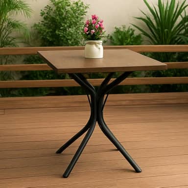 Mesa Bistro Mdf Aço Baixa Quadrado Bar Restaurante Cozinha Tampo Amadeirado