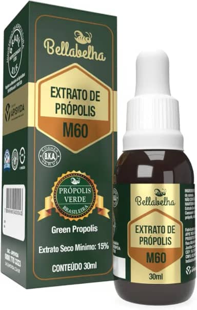 Bellabelha Extrato de Própolis Verde M60 | 30mL | Extrato Alcoólico com Alta Concentração, Produto Natural