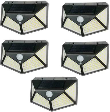 Kit 5 Luminária Energia Solar Parede 100 Led Sensor Presença 3 Funções Lampada