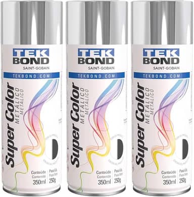 Kit 3 Tintas Spray Cromado Metálico Aerossol Tekbond 350ml/250g