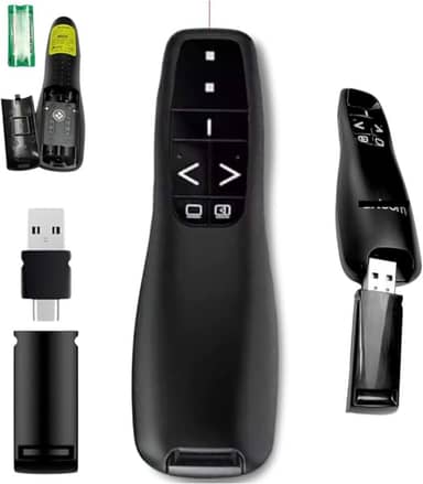 Apresentador Passador de Slides Sem Fio com Laser 30m Alcance Controle Apresentador de Slides Laser Sem Fio 2.4G Profissional Passador de Slides com Laser Vermelho para Apresentações