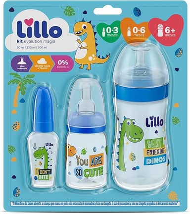 Lillo Kit 3 Mamadeiras Evolution Magia 50/120/300Ml Dino -