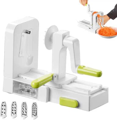 Legumes - cozinha com manivela dobrável com 4 lâminas aço inoxidável - Máquina espaguete macarrão vegetariano durável para abobrinha, pepino,