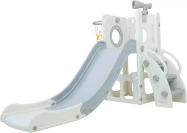 Freso Baby Playground Infantil 4x1 Mini Mundo Grey 1 Torre, Para Crianças de 1 a 4 anos, Compacto e Fácil Montagem, com Escorregador, Cesta de Basquete e Bola, Escalada, Luneta
