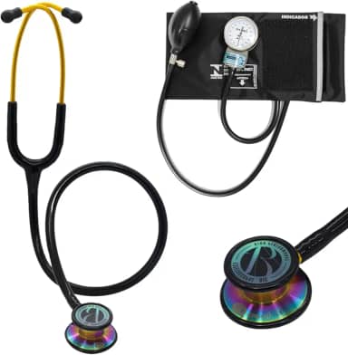 Kit Estetoscópio BIC Eternity + Esfigmomanômetro Pamed Com Bolsa - Enfermagem e Medicina (BLACK RAINBOW)