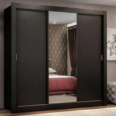 Guarda Roupa Casal Madesa Mônaco 3 Portas de Correr com Espelho - Preto