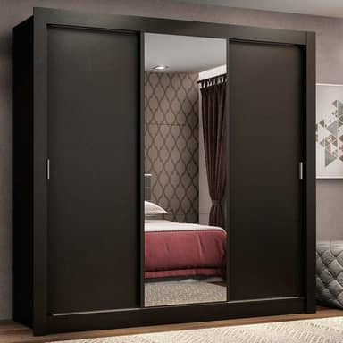 Guarda Roupa Casal Madesa Mônaco 3 Portas de Correr com Espelho - Preto