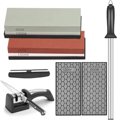 Conjunto para afiar facas, Conjunto de 6 Peças, Chaira Diamantada, Amolador de Facas, Pedra de Amolar Facas 400/1000 E 600/1500, Kit de Amolar Afiar Premium em Mármore para Afiação E Polimento