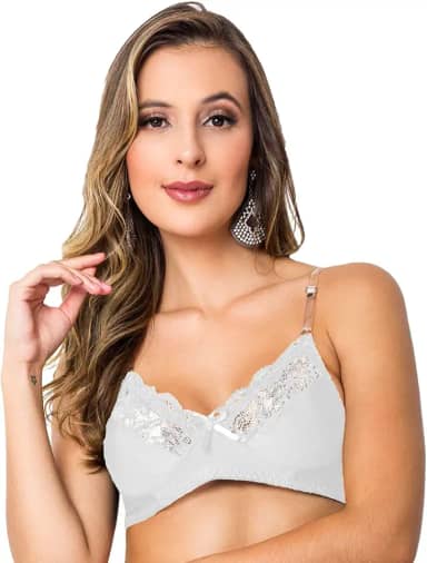 Sutiã Rendado Microfibra, Soutien Sem Bojo, Alça de Silicone, Moda Feminina Casual