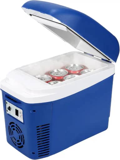 Iceblue Mini refrigerador de 7L/9 latas, plugue CA e carregador de carro de 12 V, geladeira pequena com cinto, mini geladeira portátil e compacta para quarto, carro, viagem, piquenique, escritório