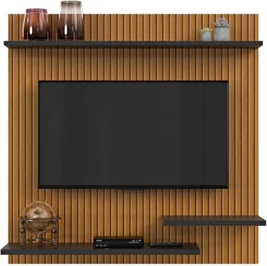 Painel Suporte Para TV 32 Polegadas Smart Plus Nichhos Modelo MADRID - Quality Móveis (Ripado/Preto)