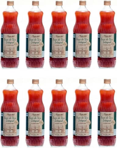 Suco Integral Uva Niágara Kit 10 Garrafas de 1 Litro Vinícola Masotti