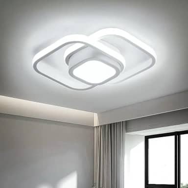 Luminária de Teto LED Moderna, Design Geométrico, 3 Modos de Iluminação, Luz Quente e Fria, Plafon Branco (Quadrado)