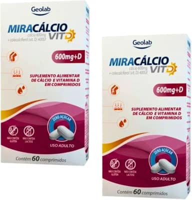 Kit Miracalcio Cálcio 600MG + Vitamina D 400UI 60CP 2 Caixas