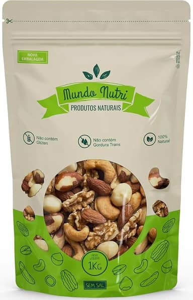 1kg Mix de Castanhas Premium Mundo Nutri - Castanha de Caju, Castanha do Pará, Amêndoas, Nozes e Macadâmia (SEM SAL)