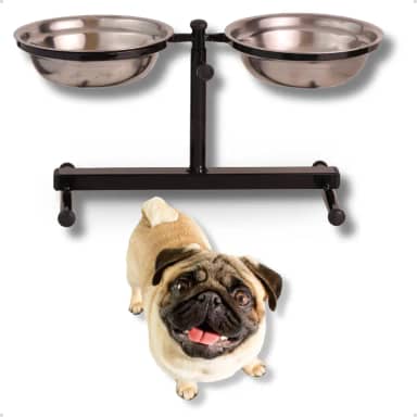 Comedouro Duplo Inox Elevado Pequeno Preto 500ml Alto Ajustável Regulável Para Cachorro