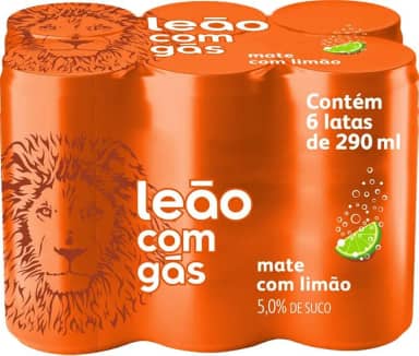 Pack de Matte Leão Limão com Gás Lata 290ml, 6 unidades