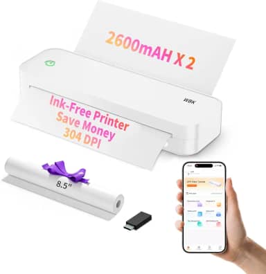 Impressoras portáteis sem fio para viagens, impressora térmica sem tinta, suporta 21,6 cm x 28 cm, papel térmico A4 e A5, mini impressora sem fio Bluetooth compatível com Android