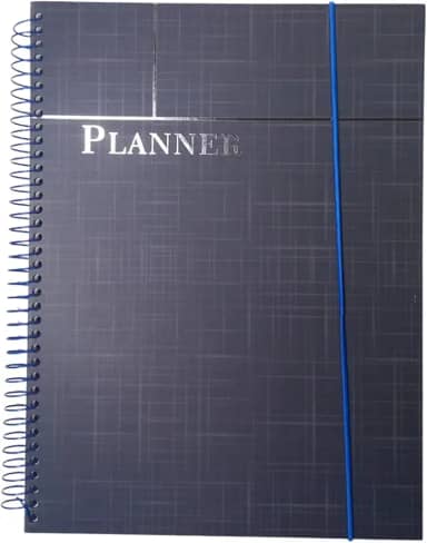 Planner de Organização e Produtividade | Gerenciamento Diário de Tarefas, Metas e Finanças | Capa Dura com Elástico, 96 Folhas | Ideal para Estudos, Trabalho e Rotina Pessoal | Cores: Preto, Azul, Cinza e Rosa (Planner Azul)