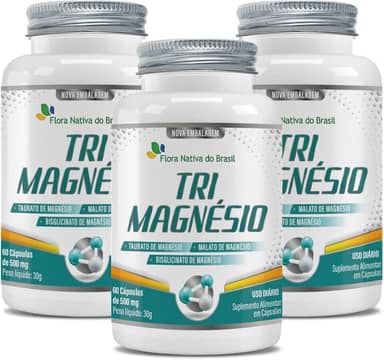 Kit Com 3 Tri Magnésio (taurato, malato e Bisglicinato) 500mg 60 Caps