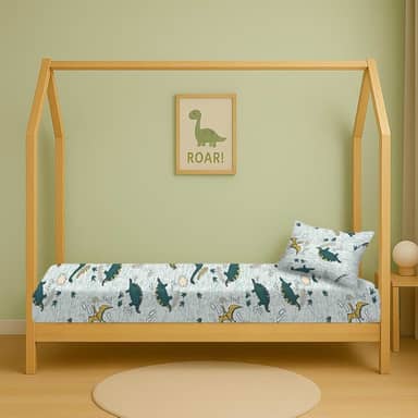 Jogo Lençol Mini Cama Montessoriana 70x150 com Elástico + Fronha 2 Peças Infantil Variados (Dinossauro)