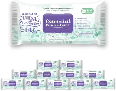 12 Pacotes Toalhas Umedecidas Adulto 48fls - Essencial Premium Care