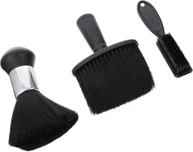 Kit 3 Peças Escova de Limpeza de Cabelo e Coletor de Poeira do Pescoço para Cabeleireiro e Barbeiro | Escova Espanadora Profissional para Salão de Beleza e Corte de Cabelo