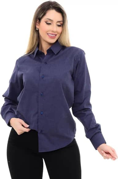 Camisa Social Feminina Premium Tipo Linho Executiva Estruturada Manga Longa