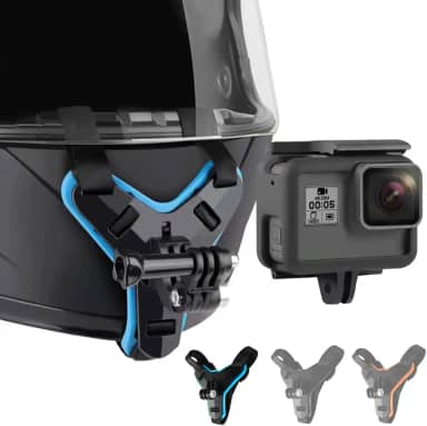 Suporte de alça de queixo para capacete de motocicleta compatível com GoPro Hero 3/4/5/6/7/8/9/10/11/12/13 Hero Black, Session, Xiaomi Yi, SJCAM, Azul