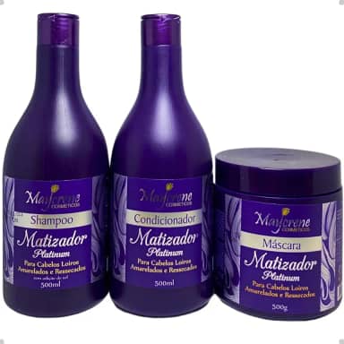 Kit de Tratamento Matizador Platinum Shampoo Condicionador e Máscara Naturiun Maycrene (3 ITENS COM 500 ML CADA)