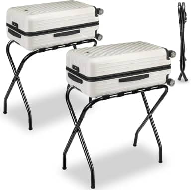 Suporte de Mala, Porta-Bagagens em Aço Inoxidável Espessado para Quartos de Hotel, Dois Porta-Bagagens com Capacidade para 100 lbs, Prateleira em Aço Inoxidável Preto