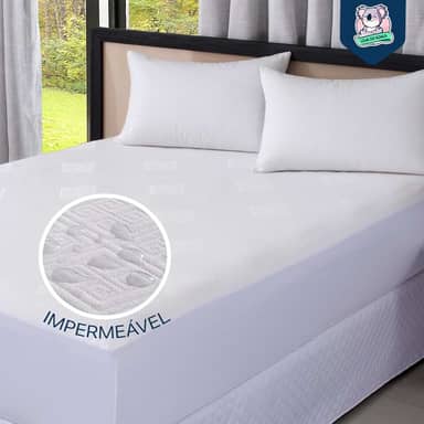Protetor Impermeável para Colchão Premium - SUPER SILENCIOSO - Tecido Jacquard - 100% Impermeável Estilo Americano - Lateral em Malha - (Casal, Branco)