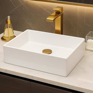 Cuba Para Banheiro Pia de Sobrepor 40cm Branca de Apoio Lavabo Lavatório Retangular Mármore Sintético