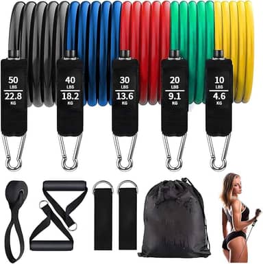 Kit Tubing Pro Elástico Extensor 11 Peças, Até 150 libras - kit elastico para exercicio musculação para Treino em Casa, Viagem e Academia - Ideal para Musculação, Yoga e Recuperação